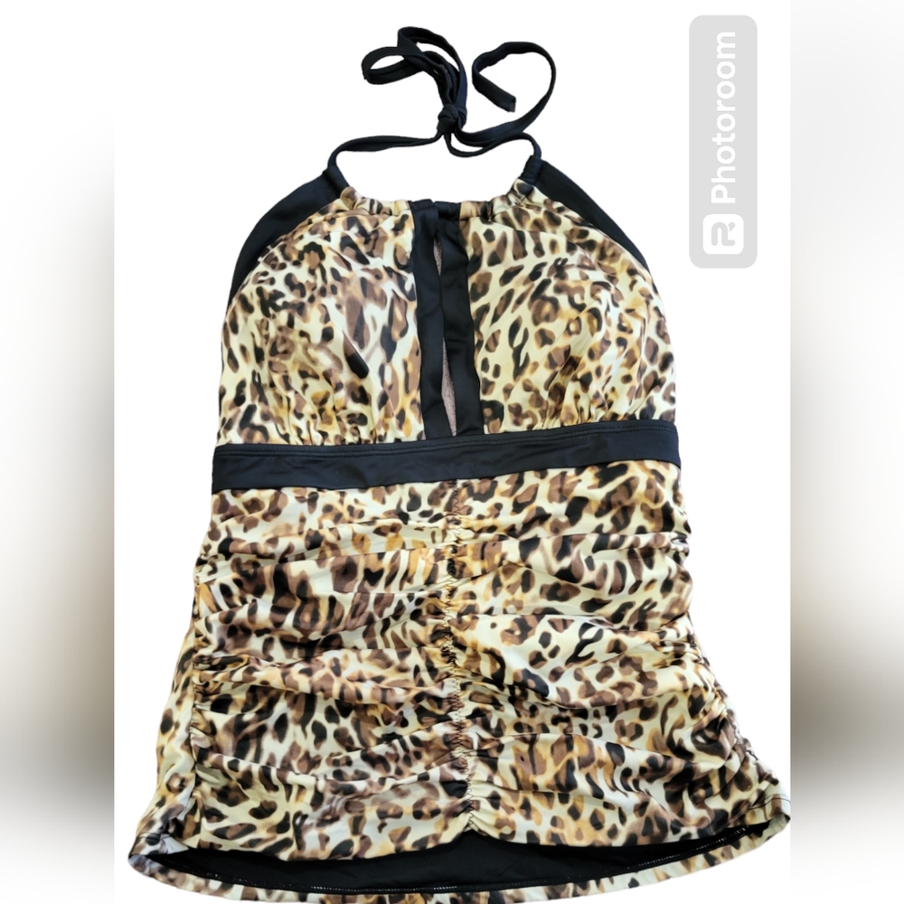 Eco Swim Animal Print Gold Leopard  Swimsuit Top Size 8